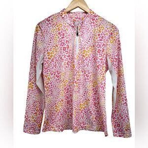 Tail Pink Orange Leopard Print Long Sleeve Quarter Zip Pull Over Womens Medium